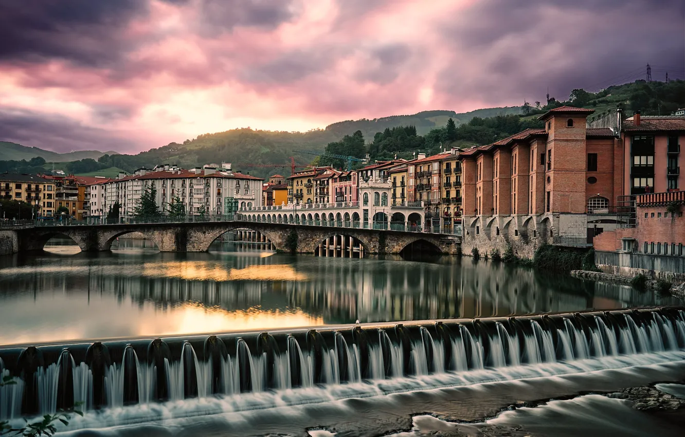 Фото обои мост, река, здания, дома, Испания, Spain, Страна Басков, Basque Country