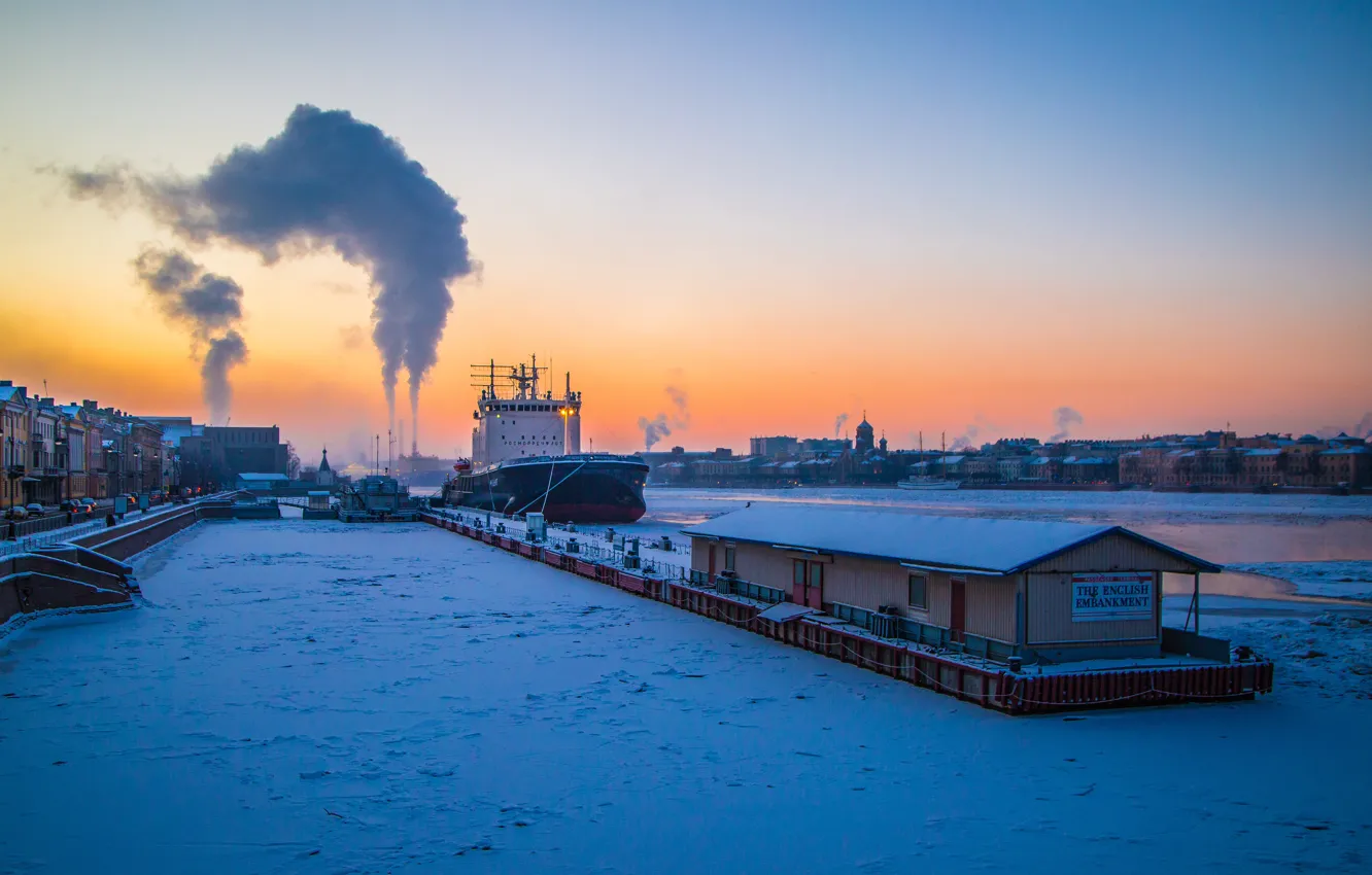 Фото обои Зима, Дым, Санк-Петербург