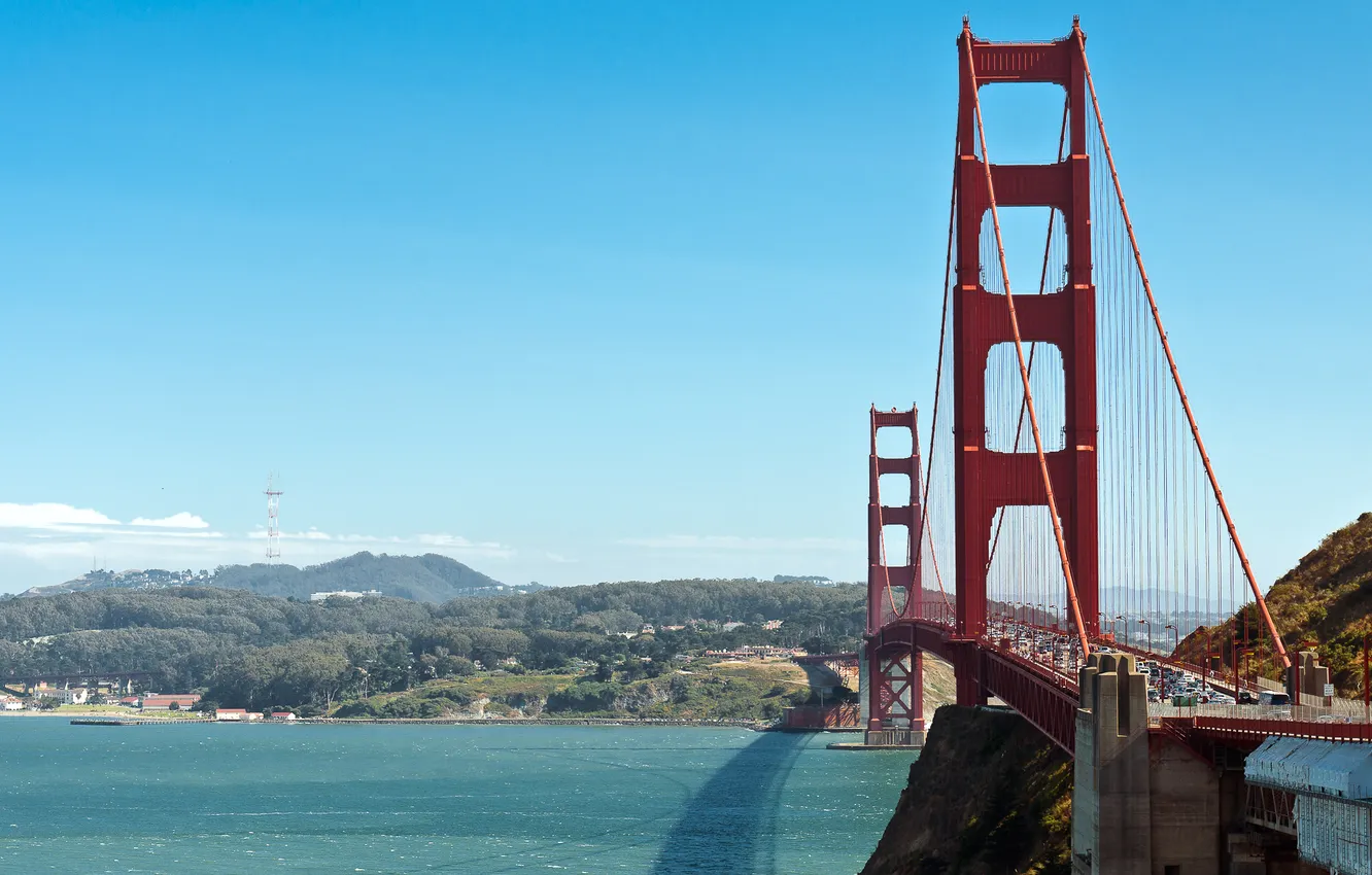 Фото обои море, небо, мост, океан, ворота, залив, Сан-Франциско, golden