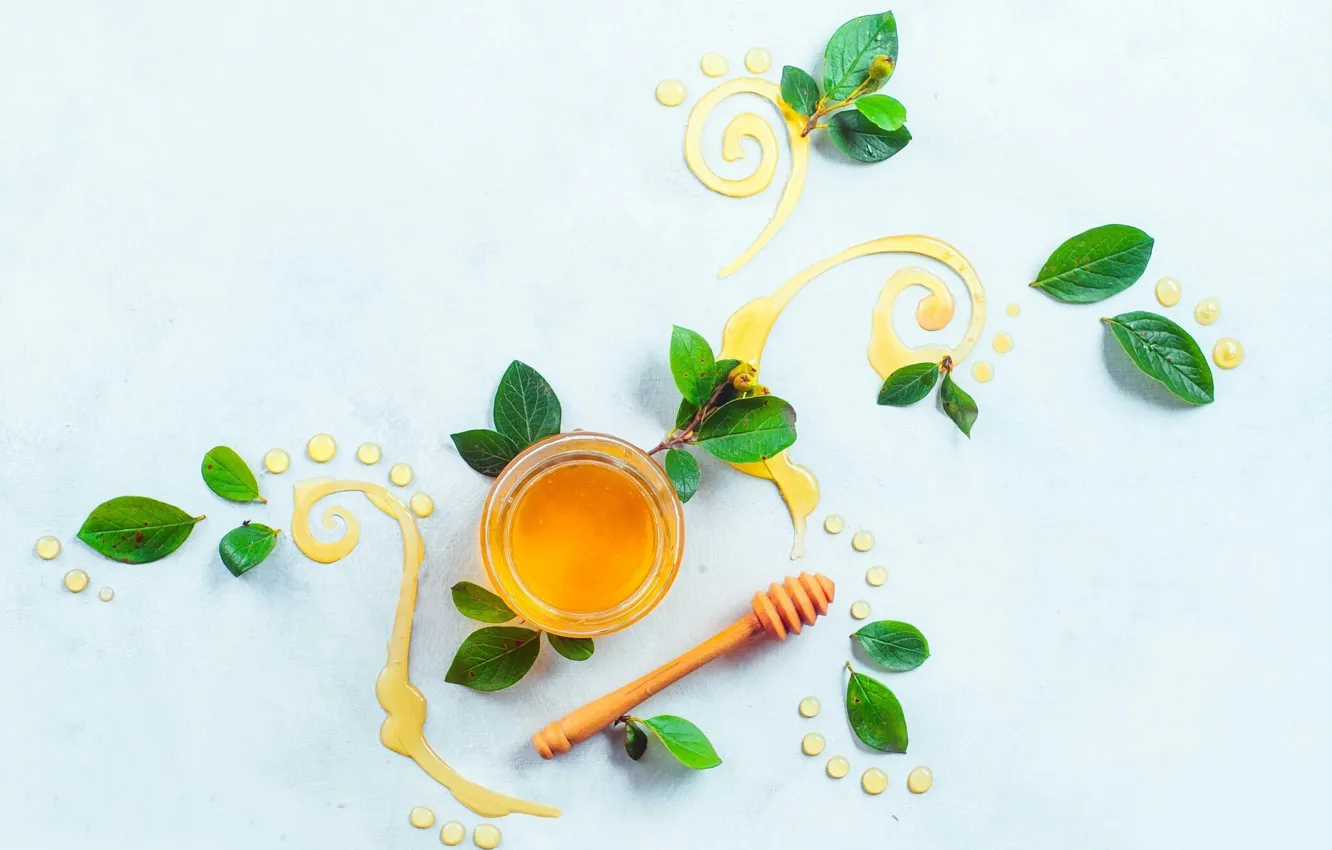 Фото обои листья, узор, еда, мед, натюрморт