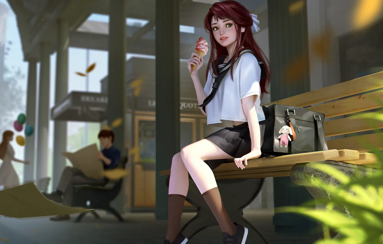 Фото обои girl, anime, time, ice cream
