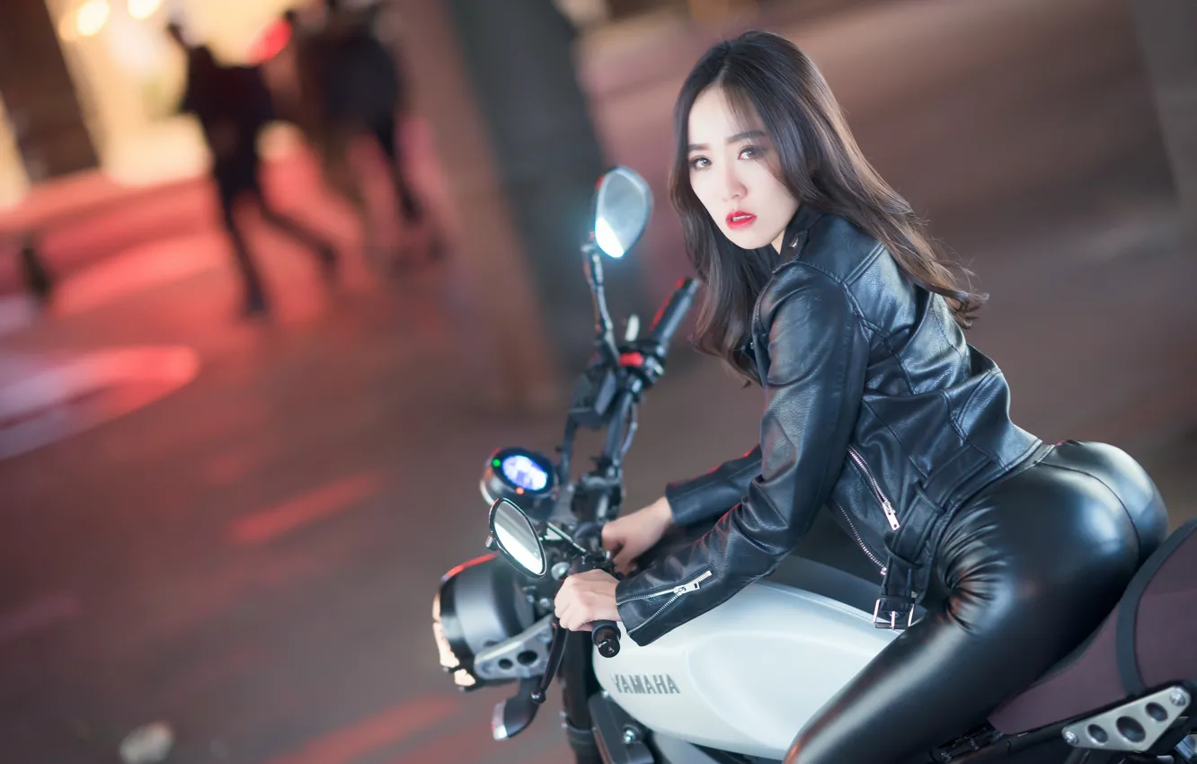 Фото обои девушка, стиль, мотоцикл, азиатка