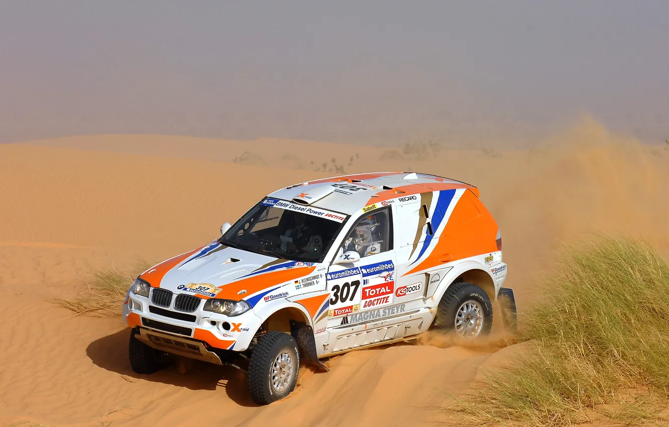Фото обои Песок, BMW, Пустыня, Машина, Гонка, 307, Rally, Dakar
