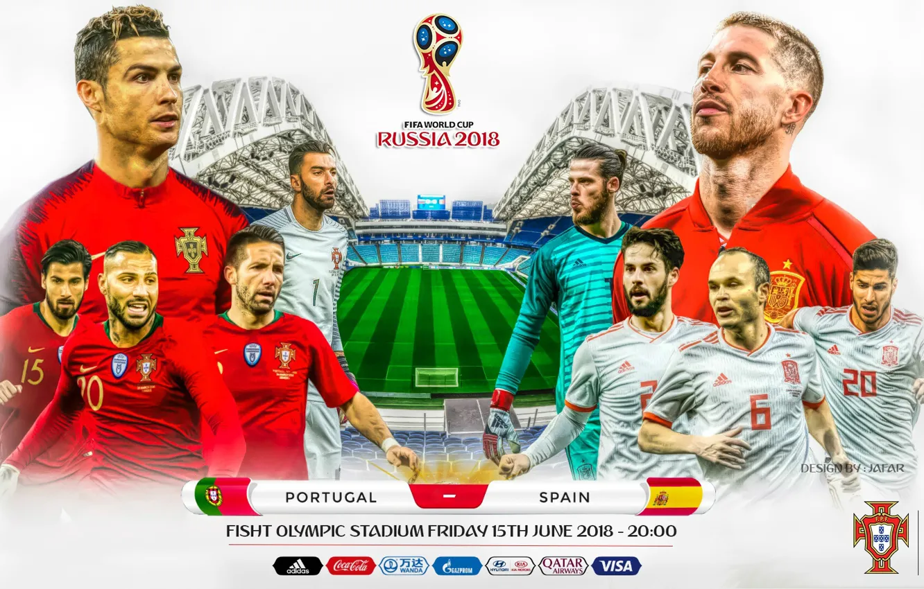 Фото обои коллаж, футбол, плакат, Португалия, Россия, Испания, постер, 2018