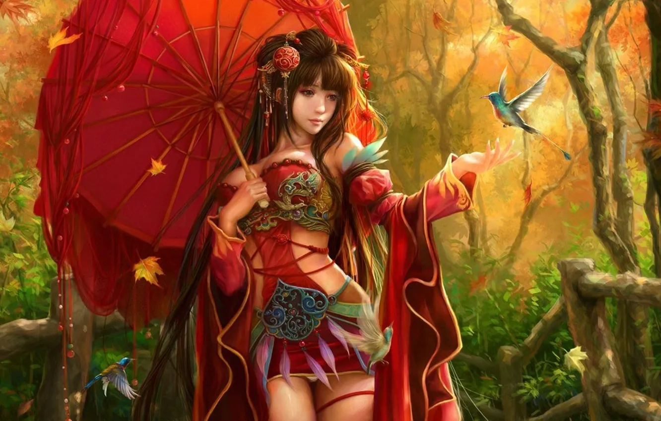 Фото обои girl, umbrella, art, Chinese Oriental Girls