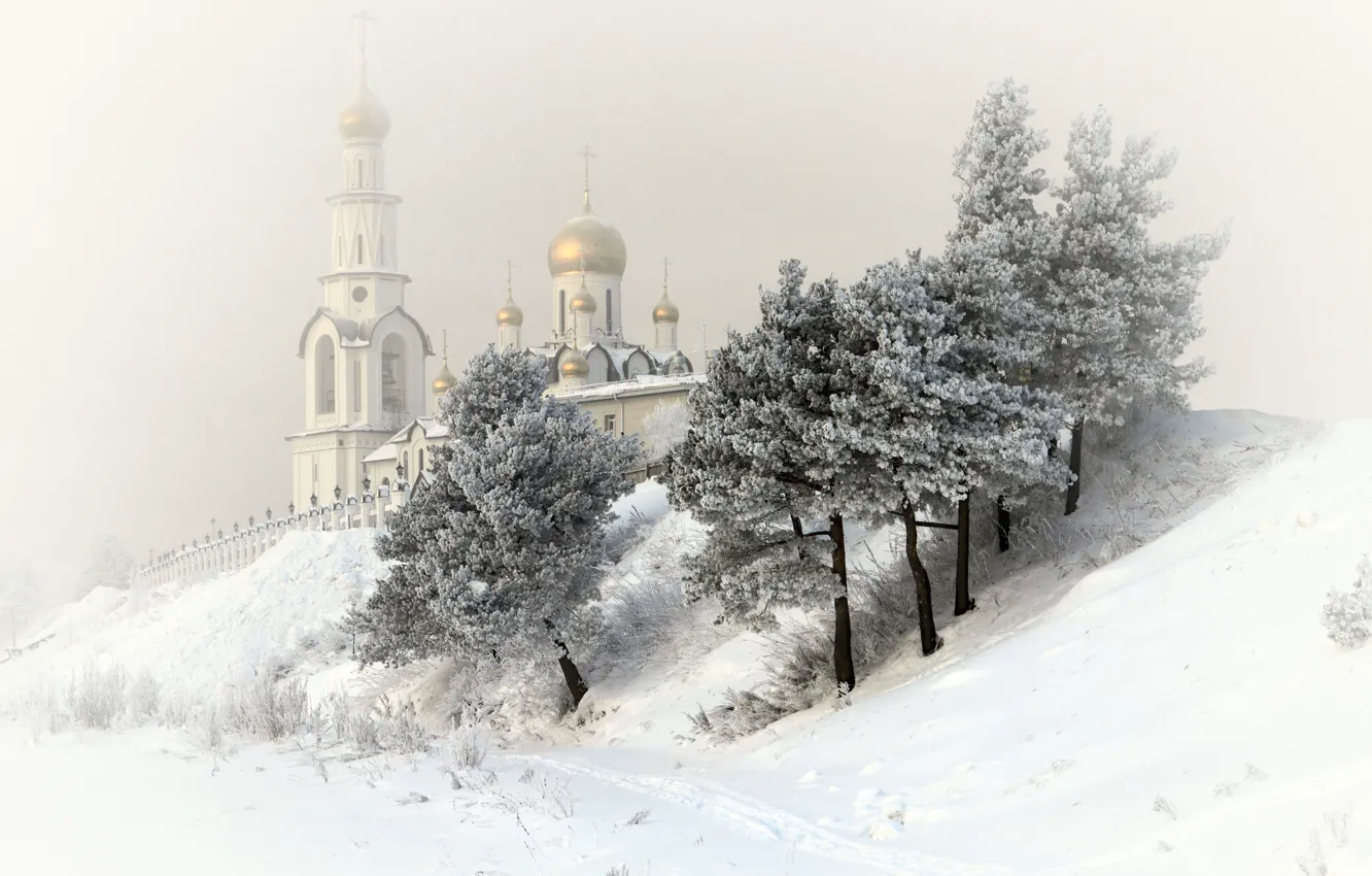 Фото обои зима, церковь, храм, сургут