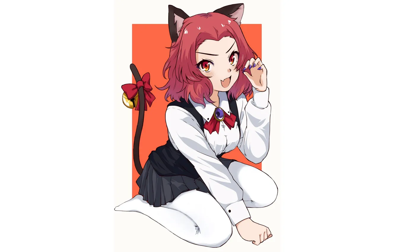 Фото обои girl, red hair, anime, beautiful, red eyes, short hair, pretty, attractive