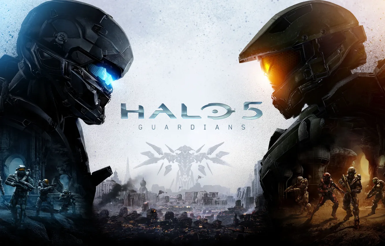 Фото обои игра, противостояние, солдаты, эксклюзив, Мастер Чиф, Halo 5: Guardians, агент Лок
