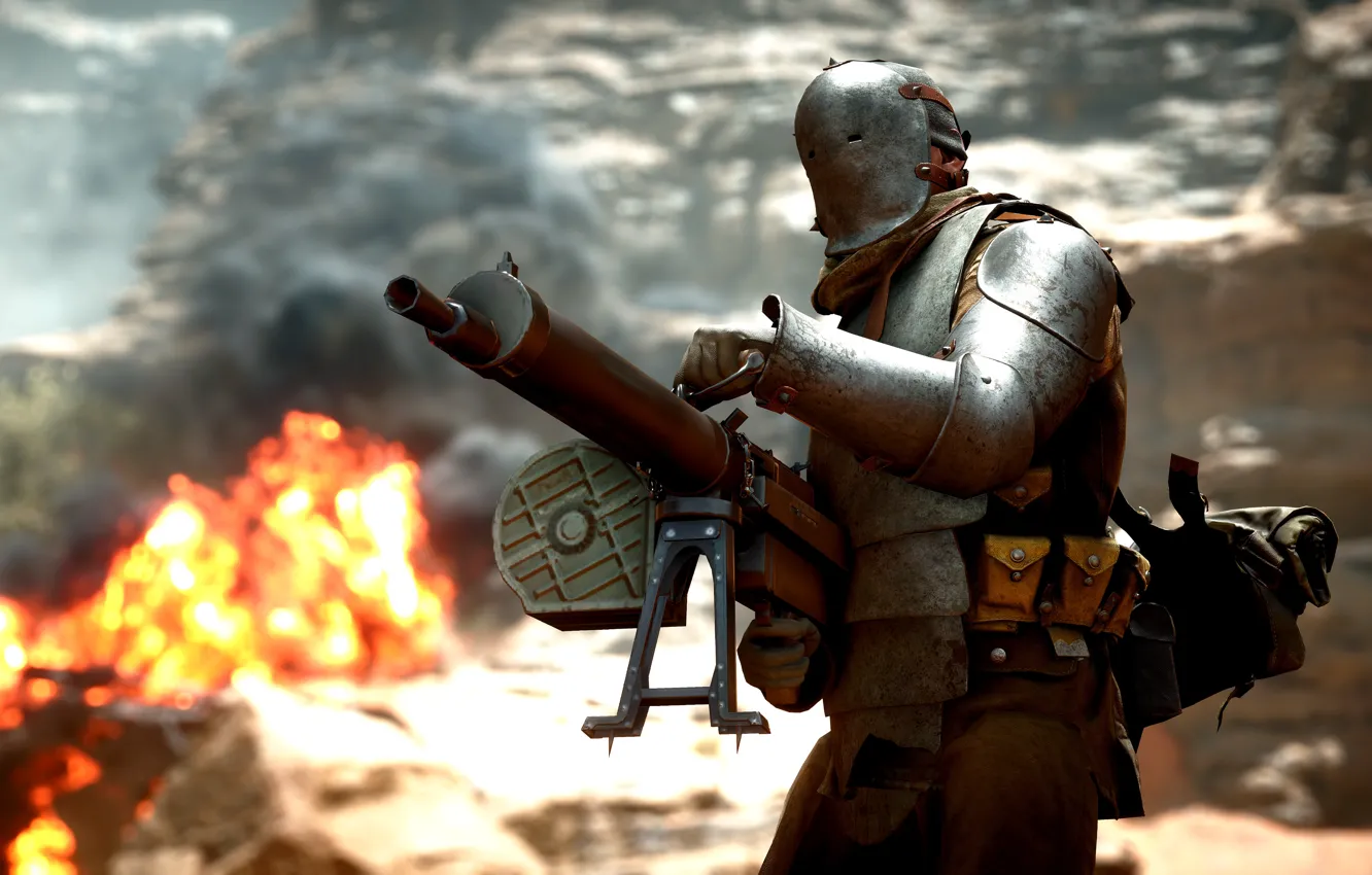 Фото обои война, игра, солдат, пулемет, Electronic Arts, Battlefield 1