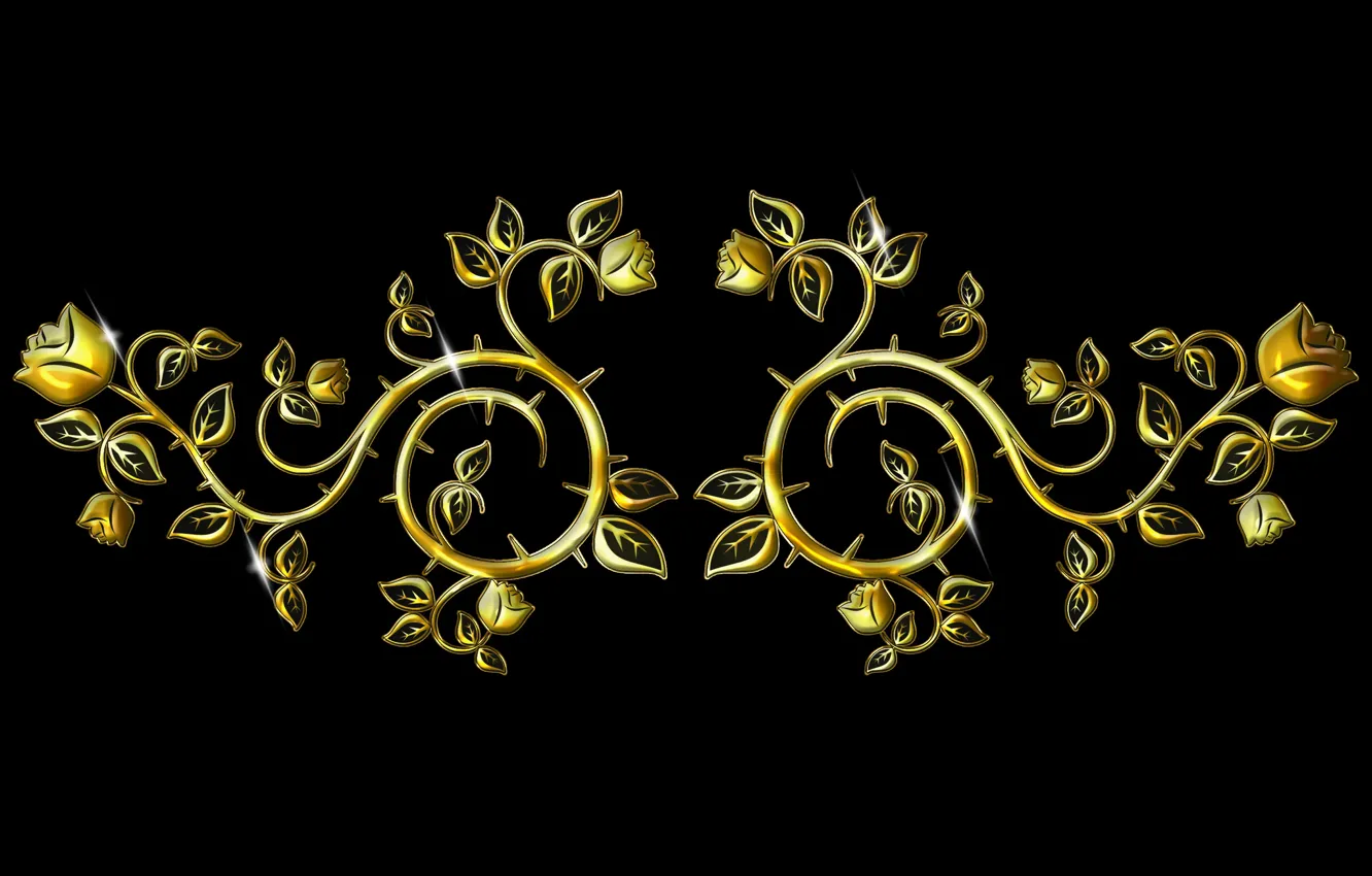 Фото обои фон, золото, узор, черный, орнамент