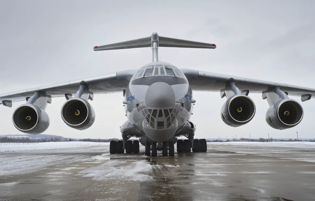 Фото обои снег, двигатели, ВПП, Ил 76МД 90А