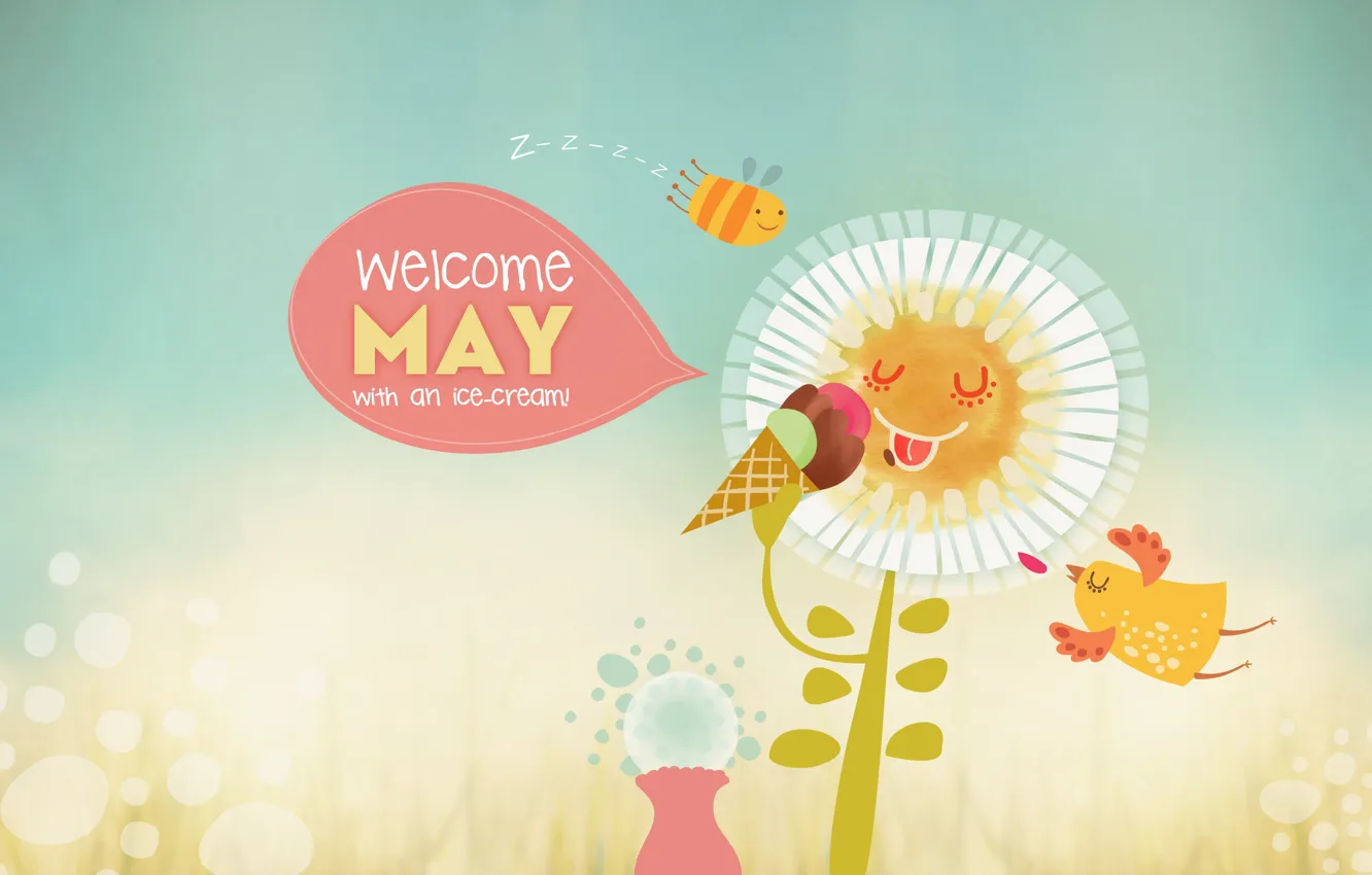 Фото обои пчела, ромашка, мороженое, май, may, Design, welcome, WebOlution