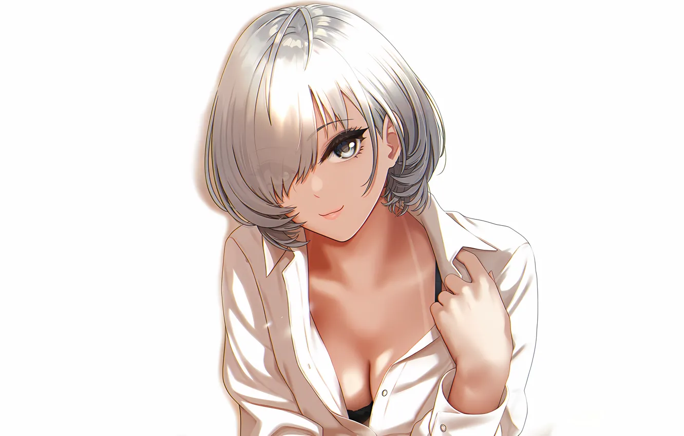 Фото обои girl, sexy, bra, cleavage, boobs, anime, beautiful, short hair