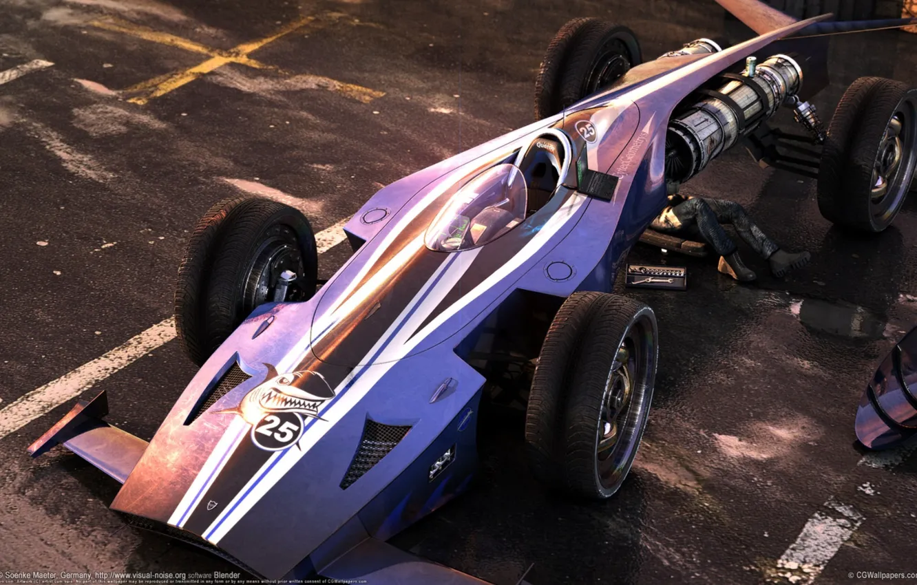 Фото обои асфальт, акула, инструмент