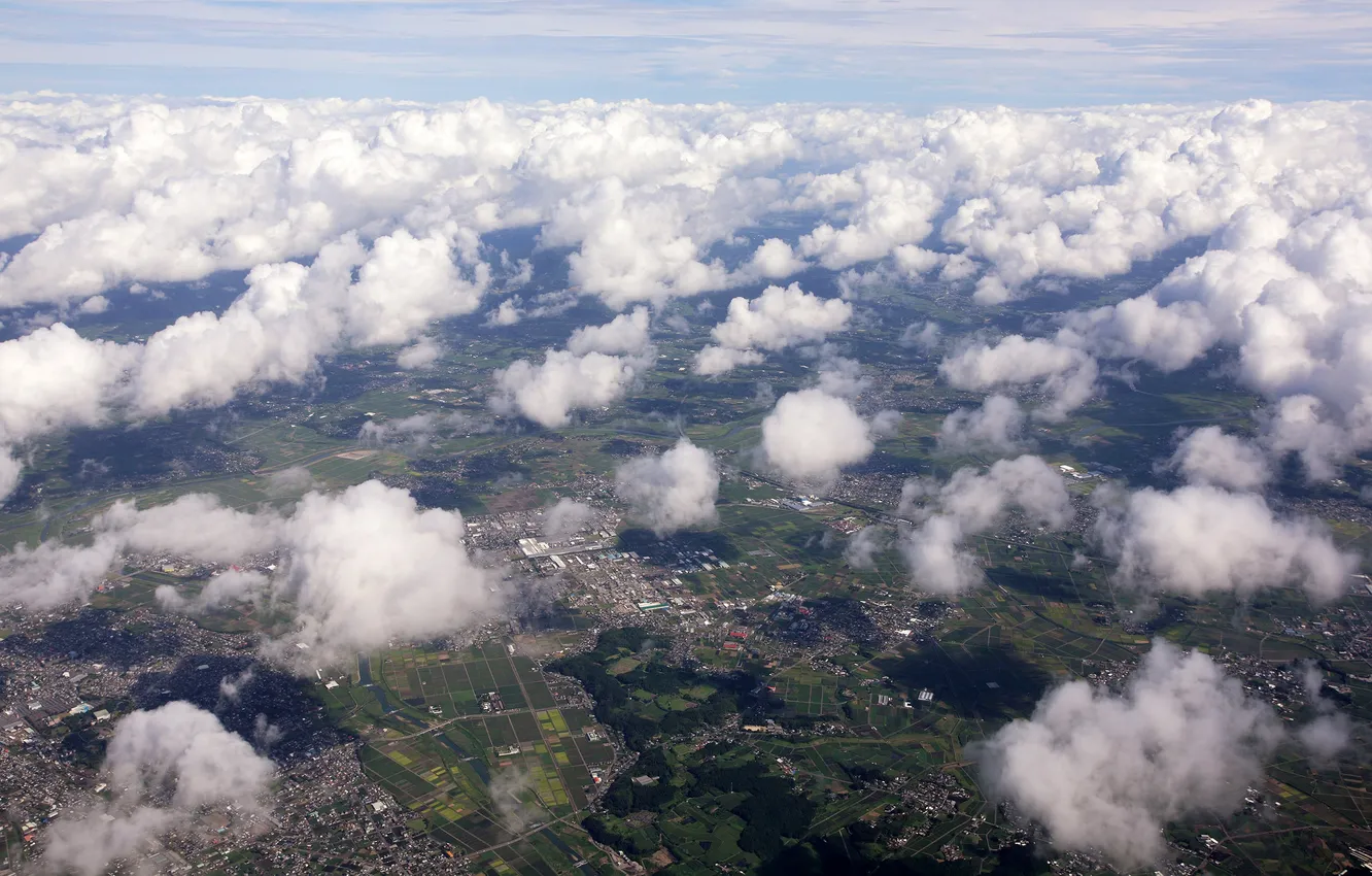 Фото обои облака, дома, вид сверху