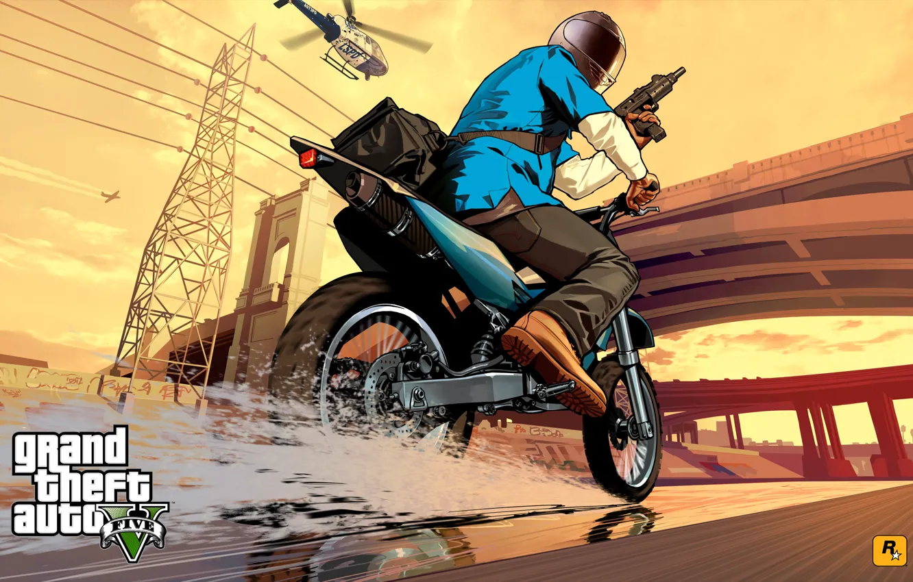 Фото обои logo, art, Rockstar, five, gta