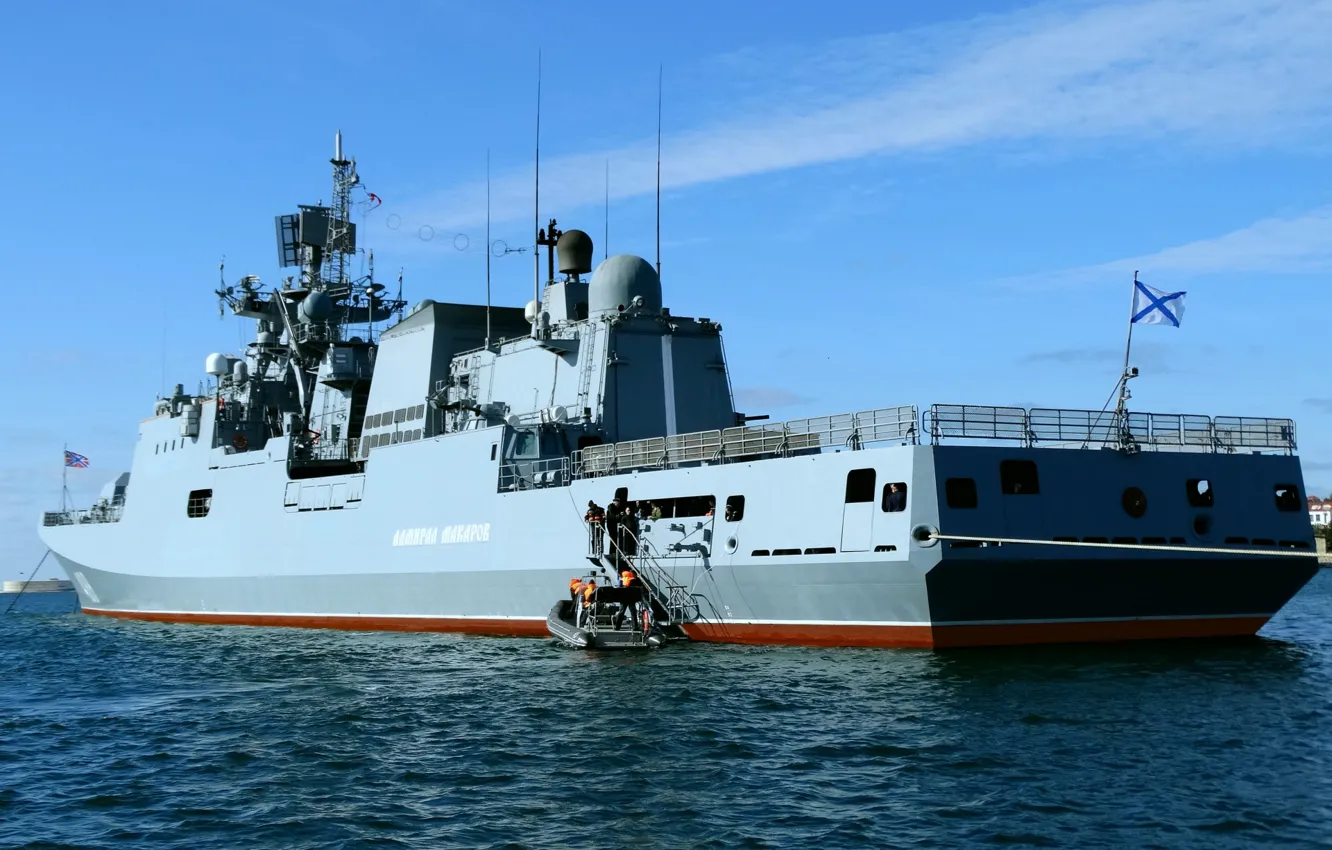 Фото обои фрегат, корма, рейд, Адмирал Макаров