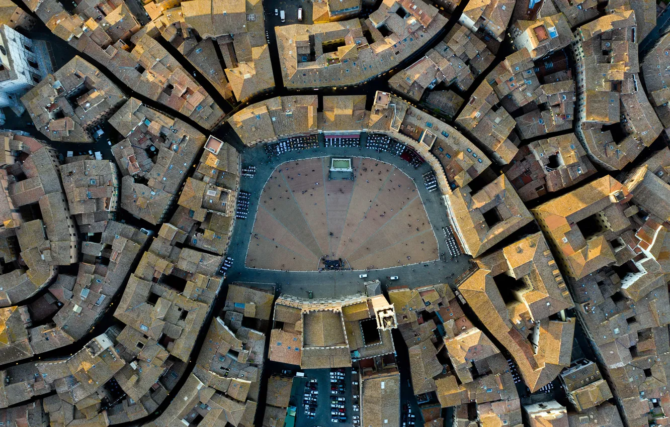 Фото обои город, дома, Площадь, крыши, вид сверху, Тоскана, Tuscany, Сиена
