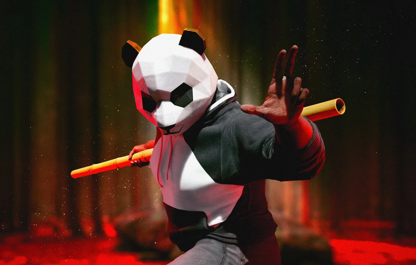 Фото обои video games, bamboo weapon, panda mask, THE FINALS