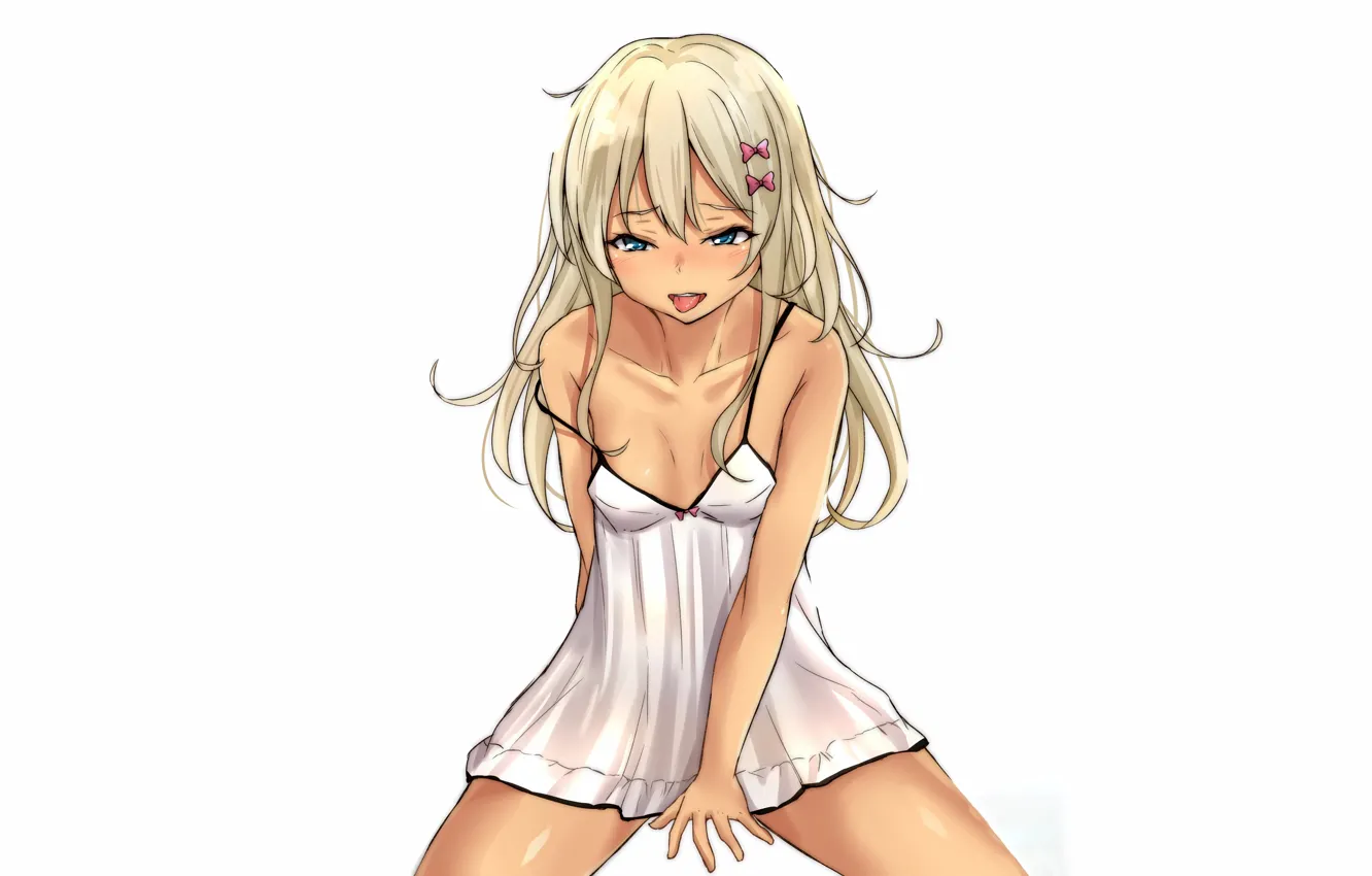 Фото обои girl, sexy, cleavage, long hair, dress, boobs, anime, blue eyes