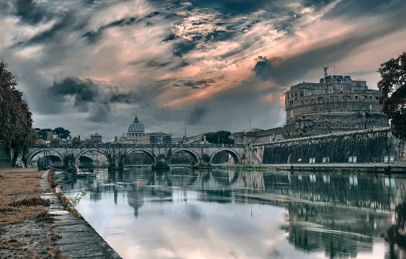 Фото обои мост, река, Рим, Италия