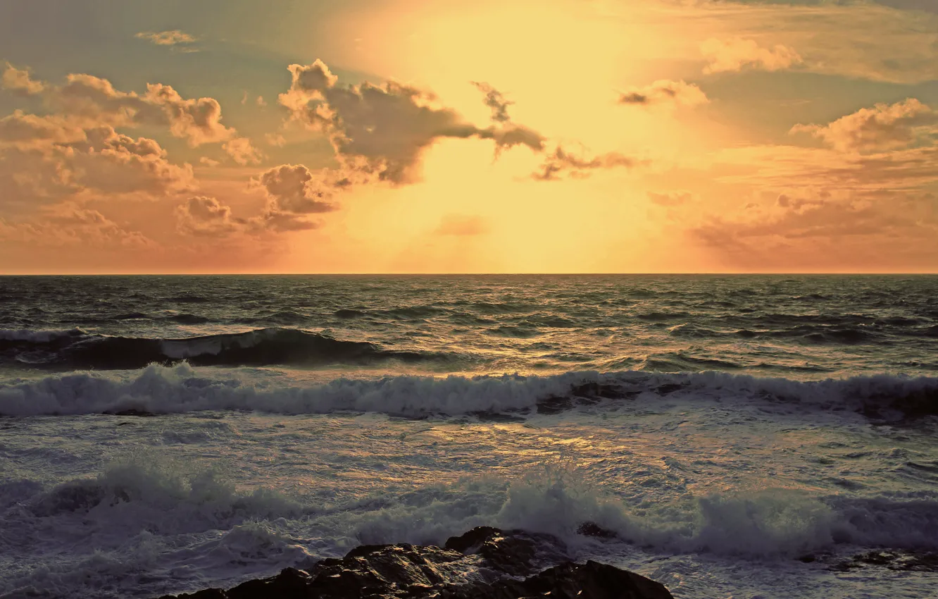 Фото обои волны, небо, закат, Море, sky, sea, sunset
