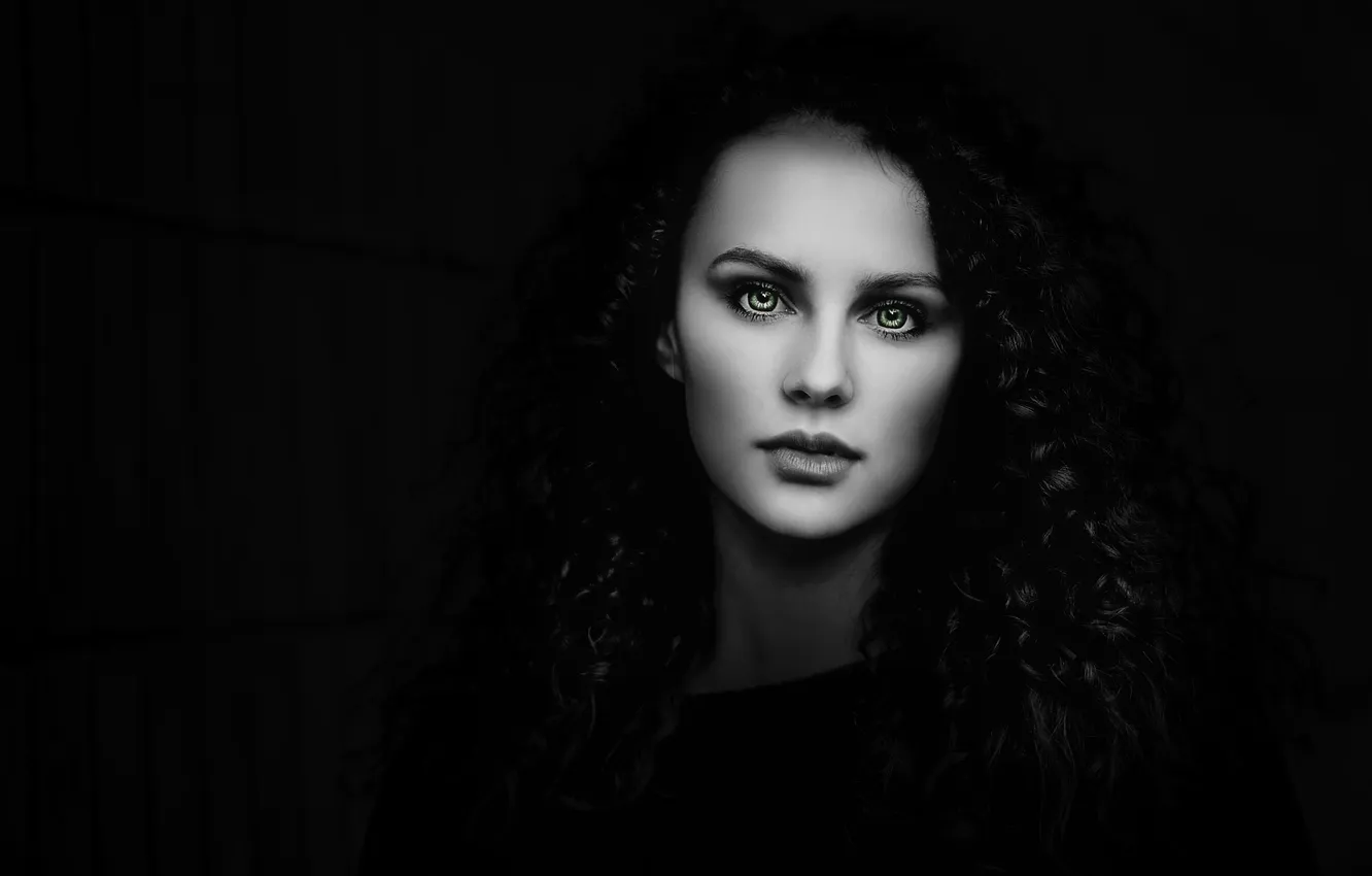 Фото обои Beautiful, Woman, Monochrome, Face, Portrait, Makeup, Fair, Black background