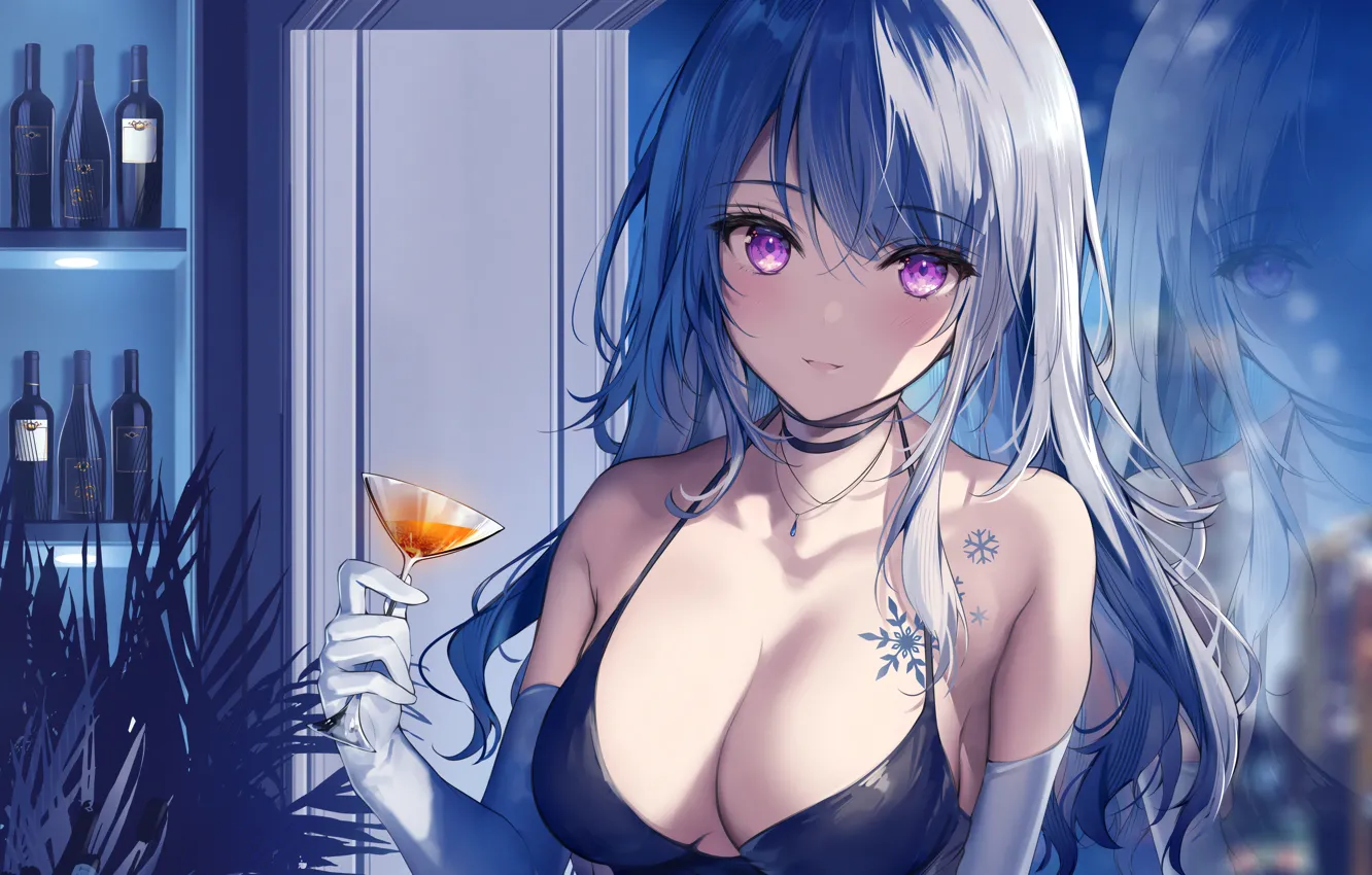 Фото обои girl, sexy, cleavage, long hair, dress, boobs, anime, beautiful