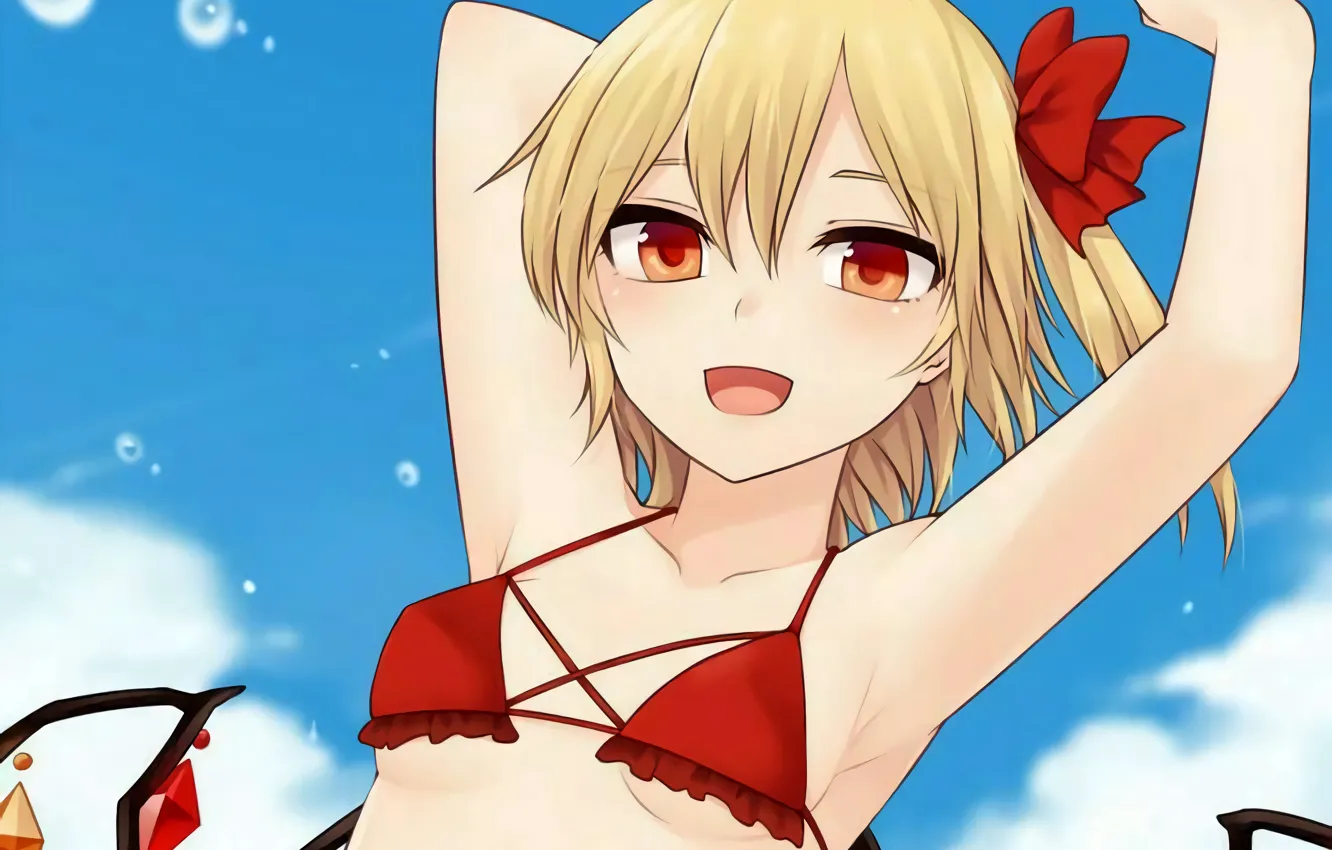 Фото обои girl, sexy, cleavage, boobs, anime, beautiful, red eyes, short hair