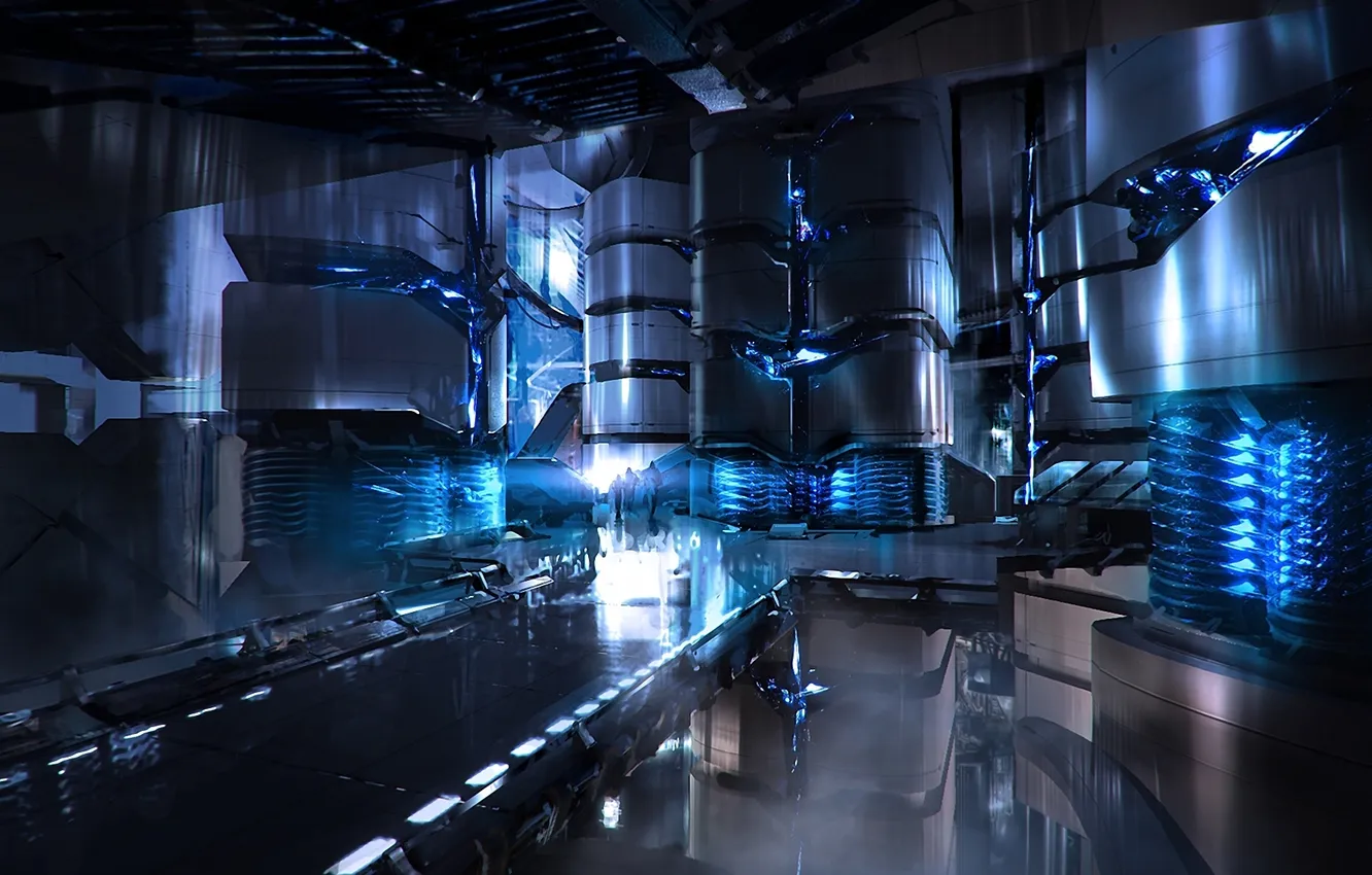 Фото обои энергия, мост, люди, сооружение, установка, mass effect 3, concept art