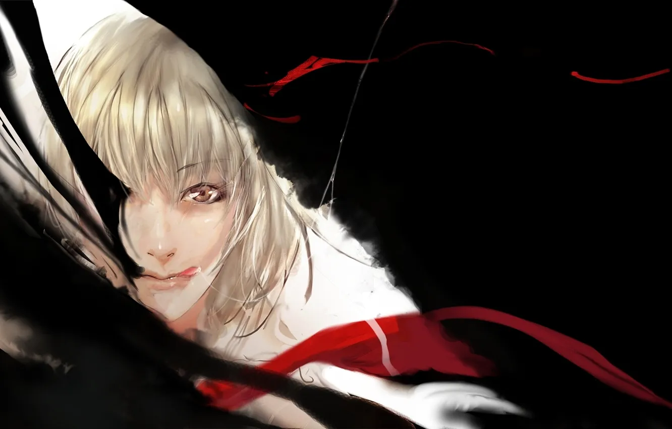 Фото обои язык, девушка, рисунок, черное, лента, touhou, rumia