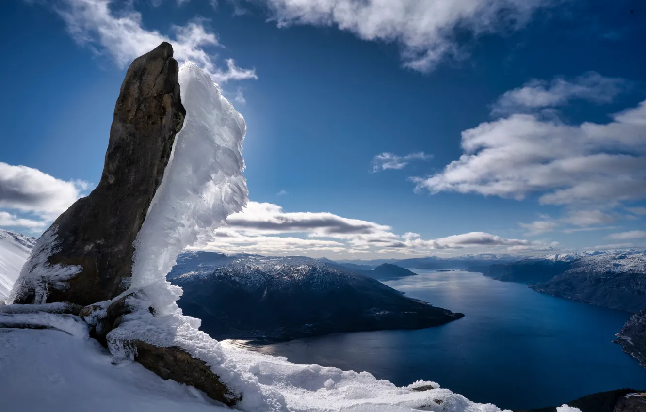 Фото обои горы, лёд, Норвегия, фьорд