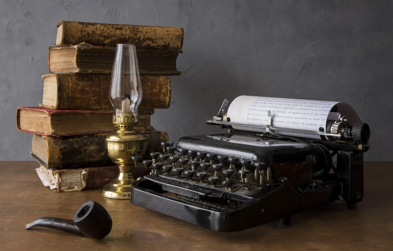 Фото обои книги, трубка, пишущая машинка