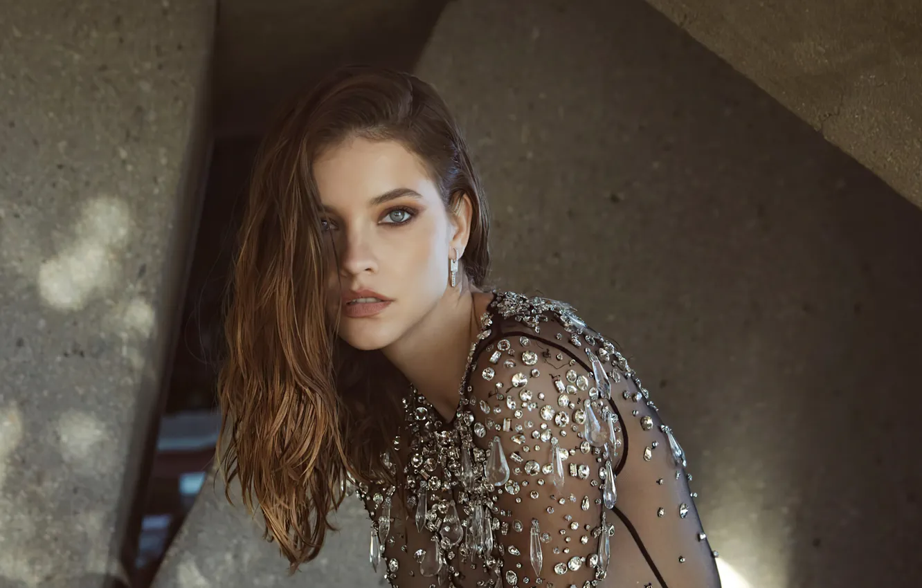 Фото обои взгляд, поза, модель, красота, стразы, прозрачное платье, Barbara Palvin, Барбара Палвин