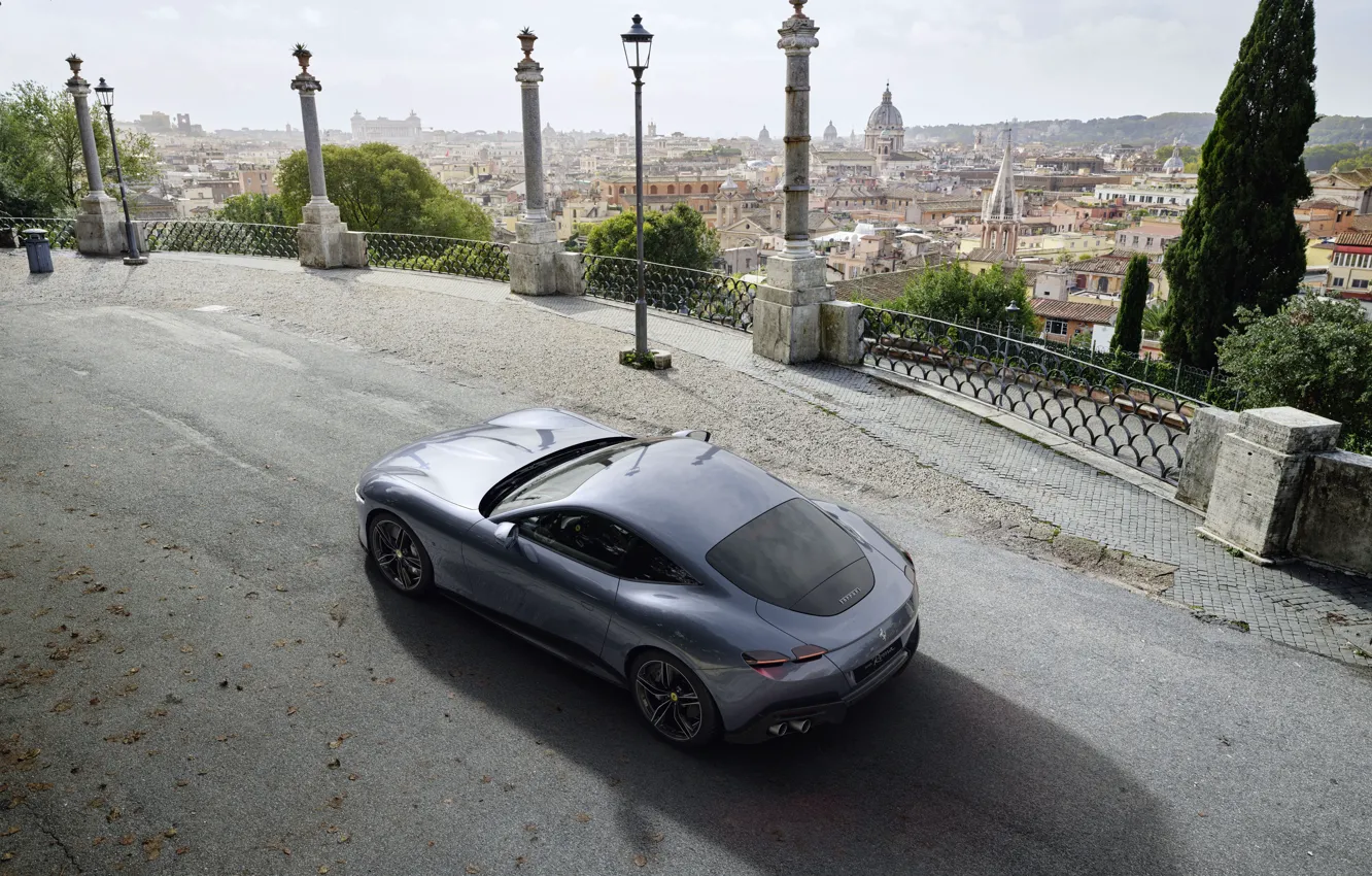 Фото обои Италия, Ferrari, суперкар, вид сверху, Roma, 2020