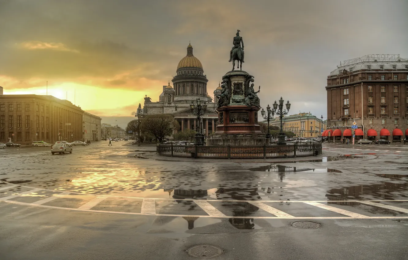 Фото обои закат, Санкт-Петербург, после дождя