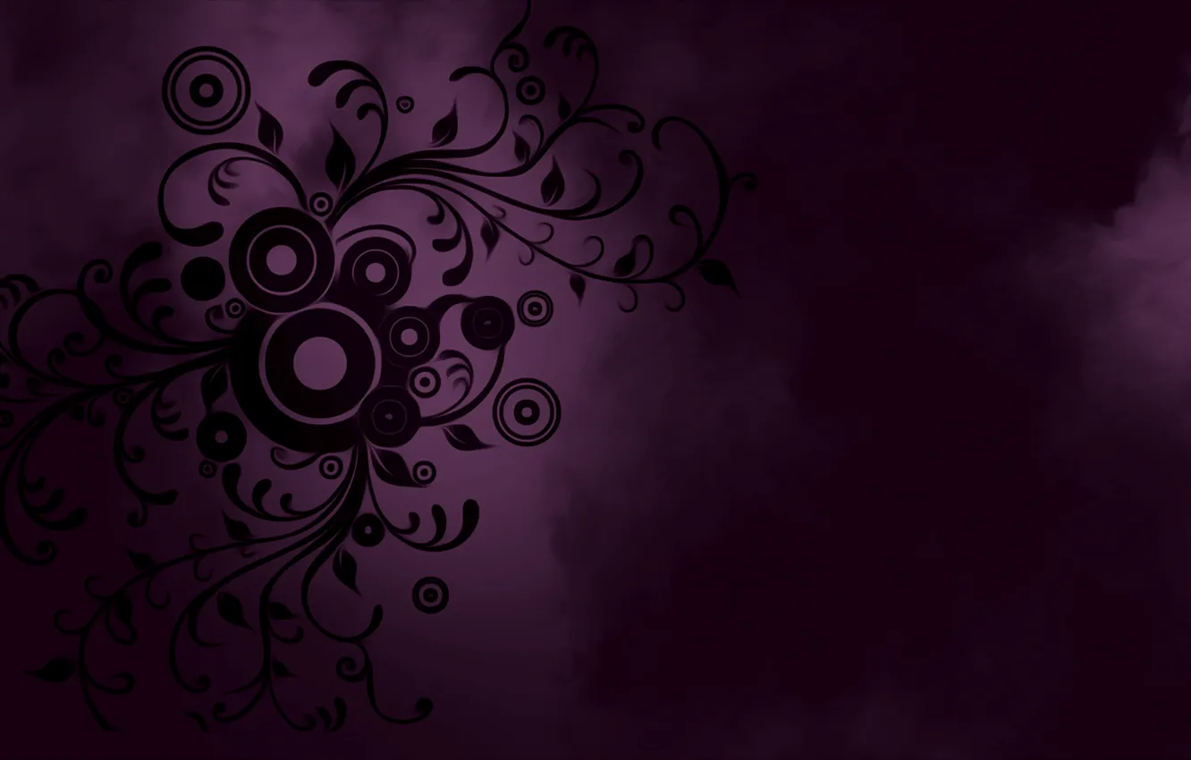 Фото обои фиолетовый, круги, цветы, узоры, дым, минимализм