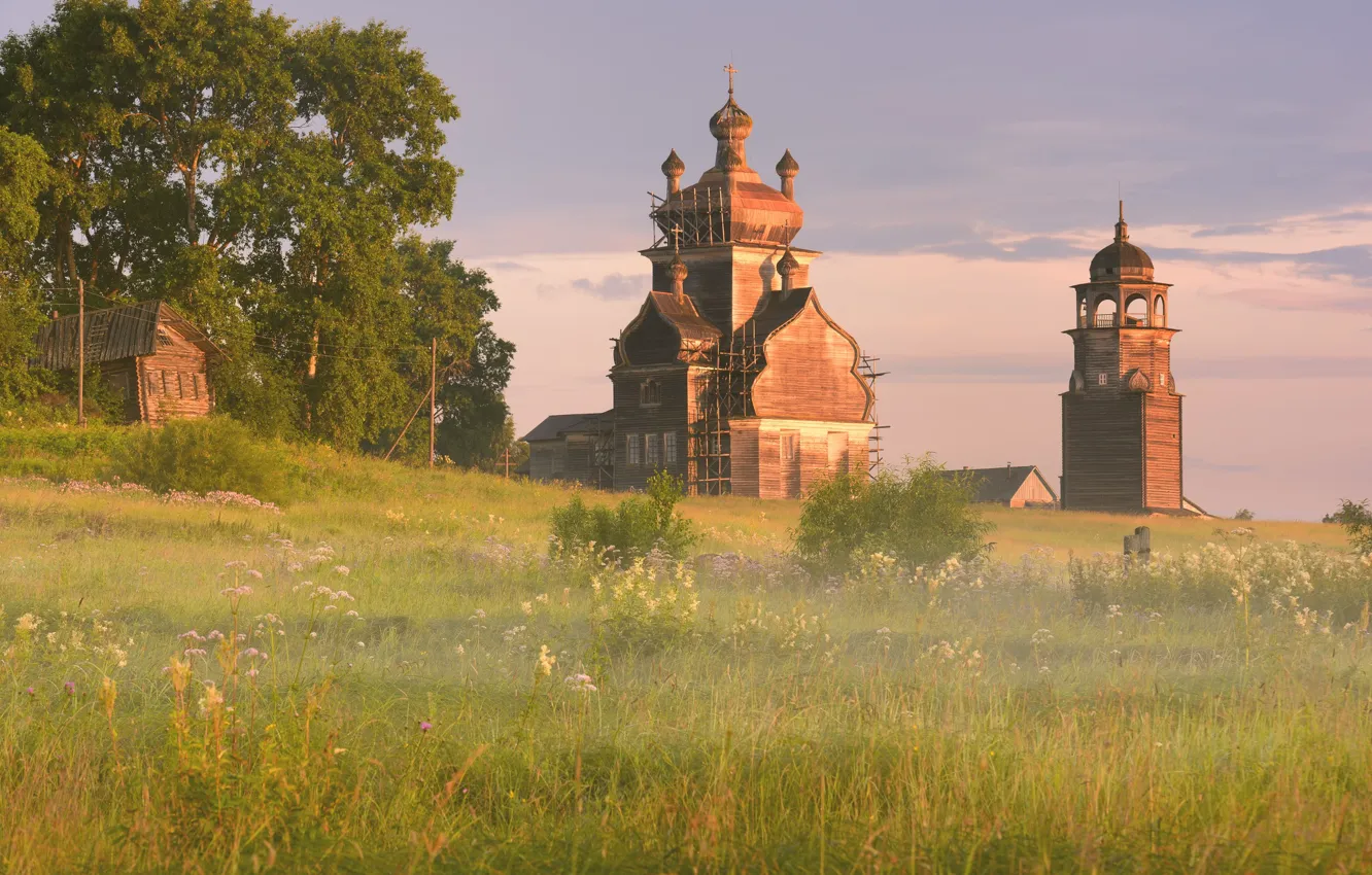 Фото обои храм, Архангельская область, Турчасово