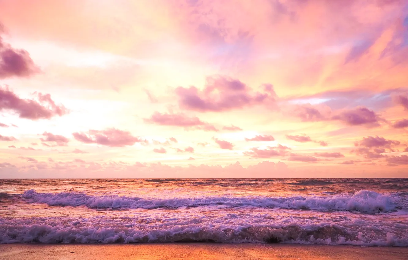 Фото обои море, волны, пляж, лето, небо, закат, summer, beach