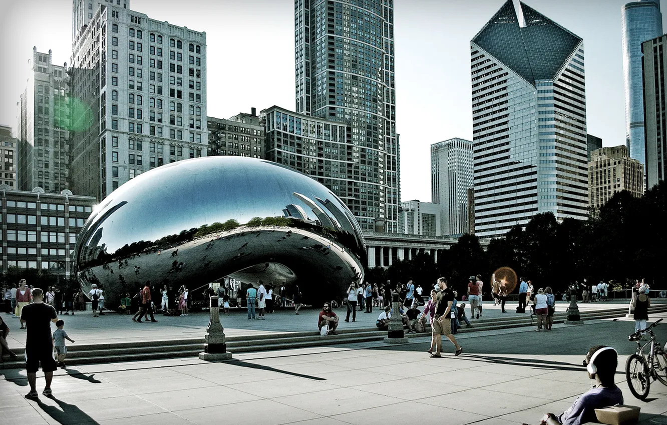 Фото обои парк, америка, чикаго, Chicago, Illinois, сша, Skyline, Millennium Park