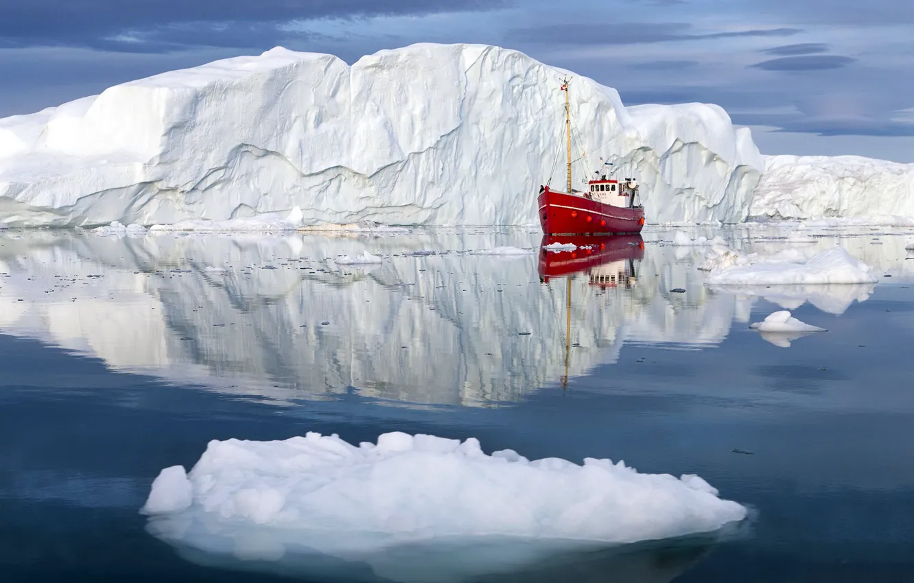 Фото обои Boat, Greenland, Fishing, Ilulissat Icefjord, Icebergs
