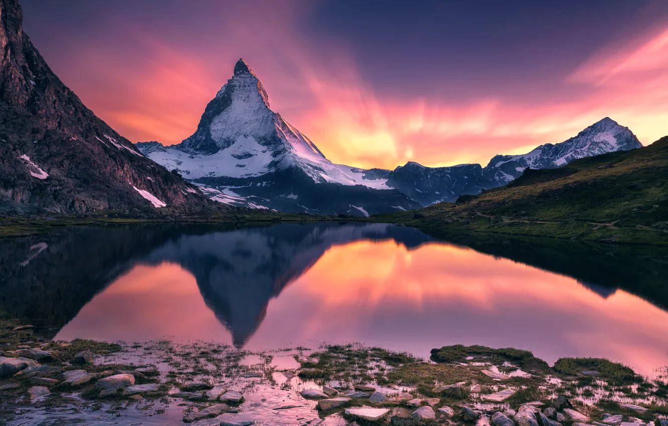 Фото обои горы, озеро, отражение, Matterhorn