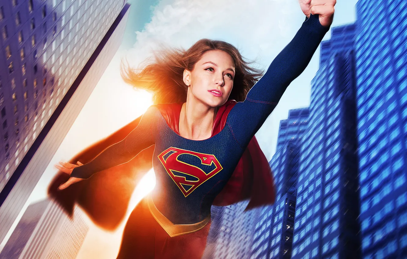 Фото обои полет, фантастика, дома, костюм, сериал, DC Comics, Supergirl, 2015