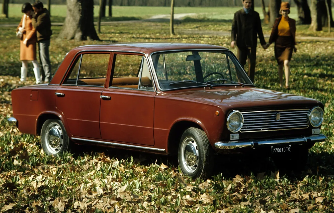 Фото обои парк, фон, передок, 1966, Fiat, Фиат, 124