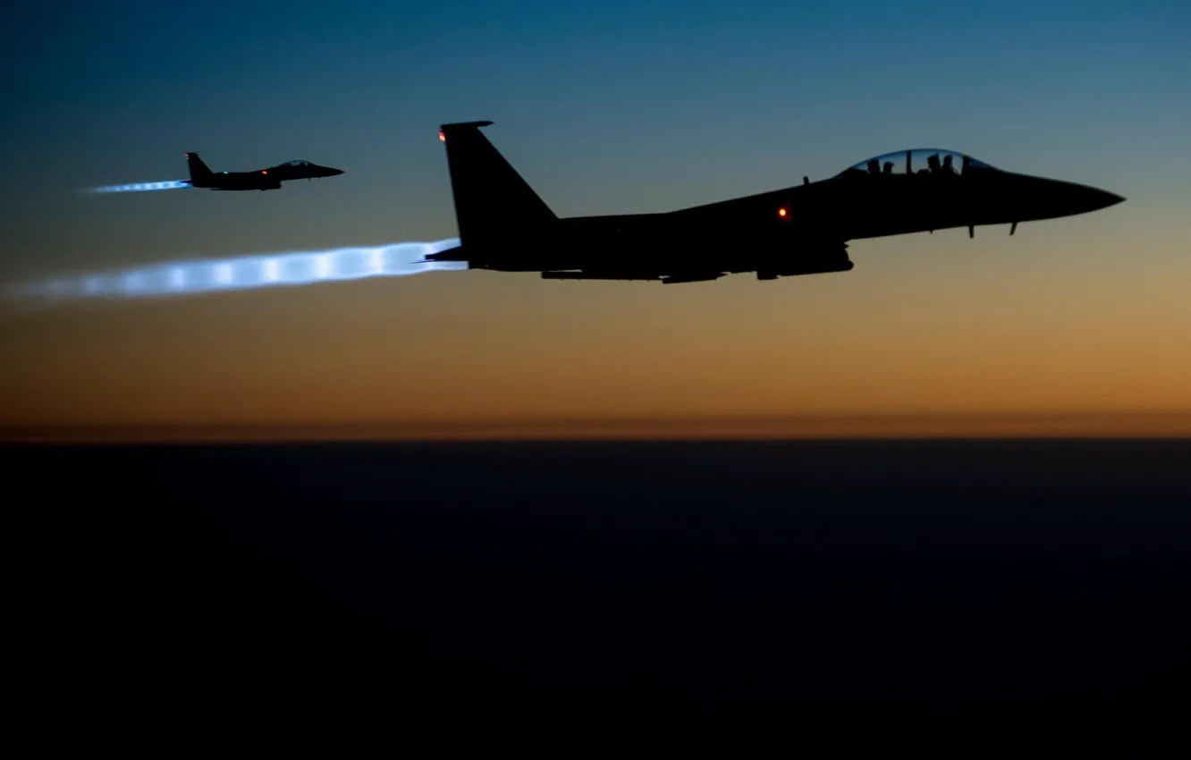 Фото обои lights, fighter, F-15 Eagle, aircraft, bomber, flying, planes, military