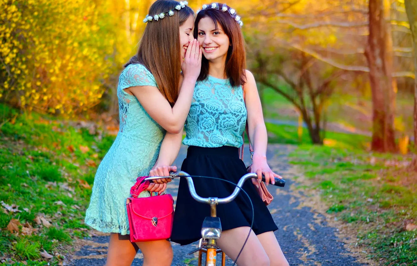 Фото обои Girl, Model, Smile, Spring, Bike, Fashion, Twins, Bulgaria