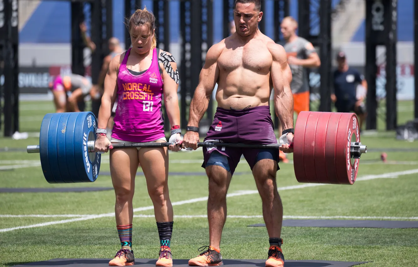 Фото обои woman, man, weight lifting, crossfit games