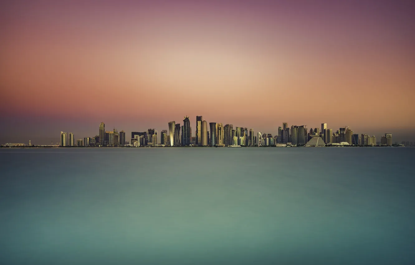 Фото обои закат, город, Doha