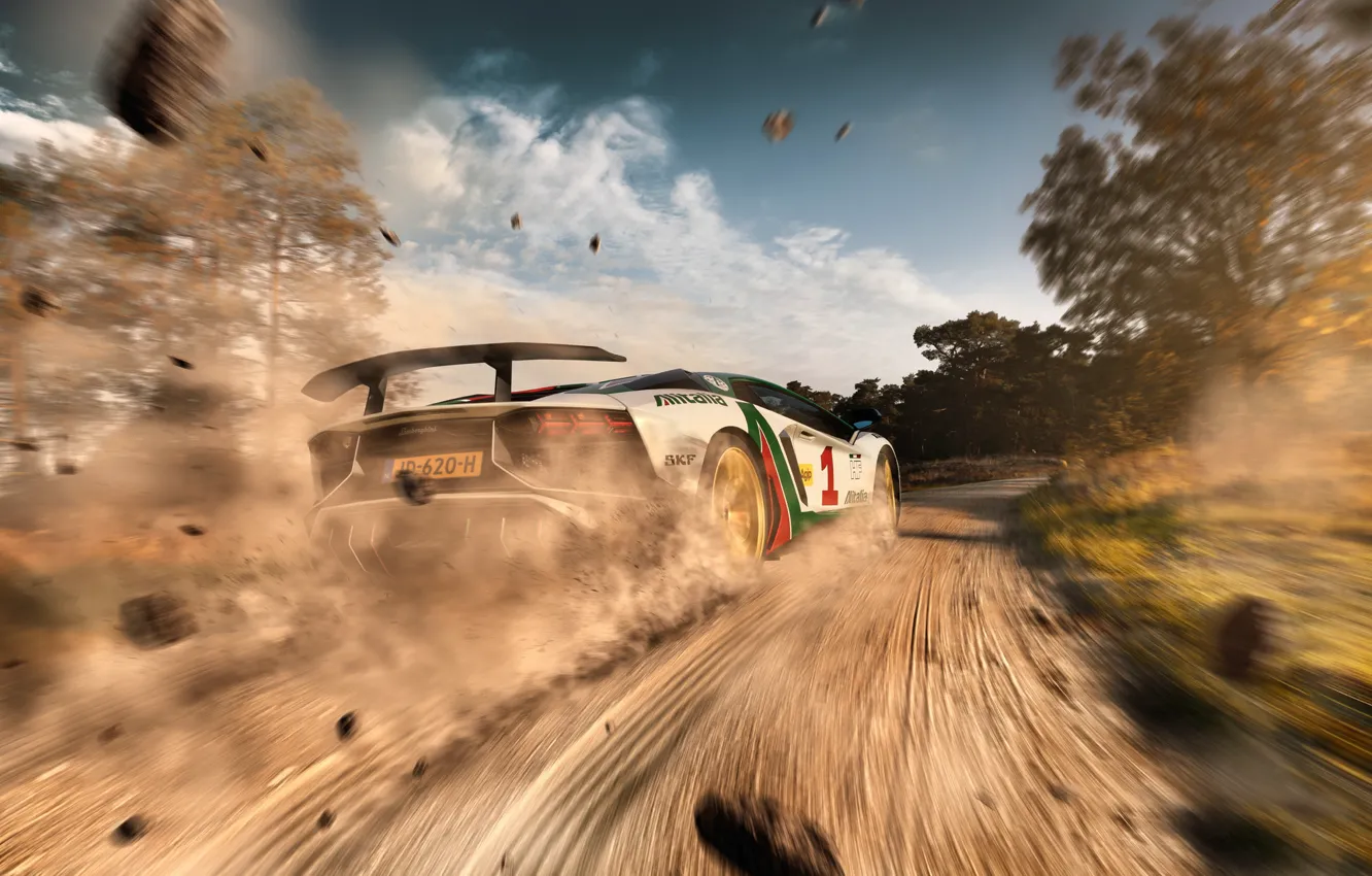 Фото обои дорога, скорость, пыль, Lamborghini, грязь, грунтовка, Aventador, LP750-4 SV