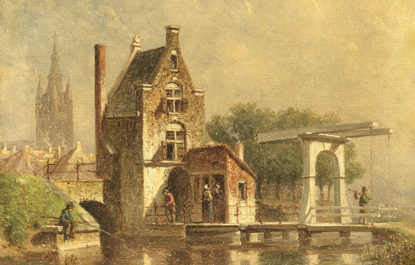 Фото обои масло, картина, 1892, Петрус Герард Вертин, Petrus Gerardus Vertin, Ворота Koepoort в Делфте